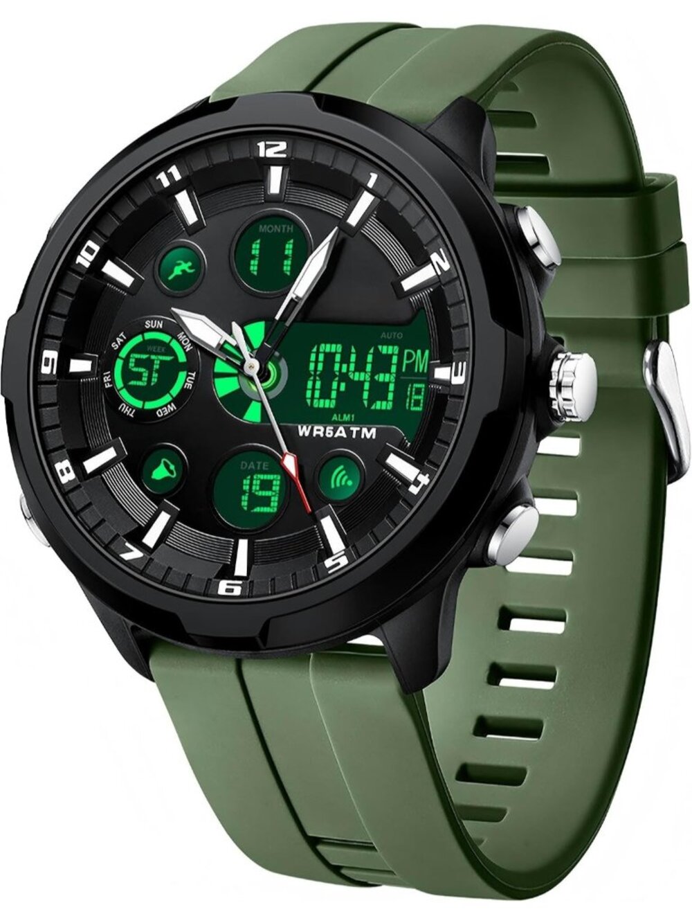 Men Green Large Face Watches Chronograph Waterproof Sport Military Heavy Duty